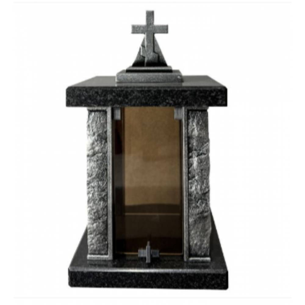 Лампада квадрат серебро -литьё + стекло -30см.